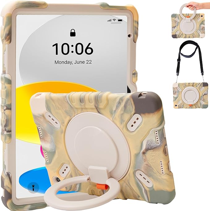 Pepkoo Triple Shock-Absorbing Protective Case for iPad (A16) 11th/10th Gen | Comfortable Heavy-Duty Kids Protective Case With Tactile Sensation With Handle Shoulder Strap (Black)