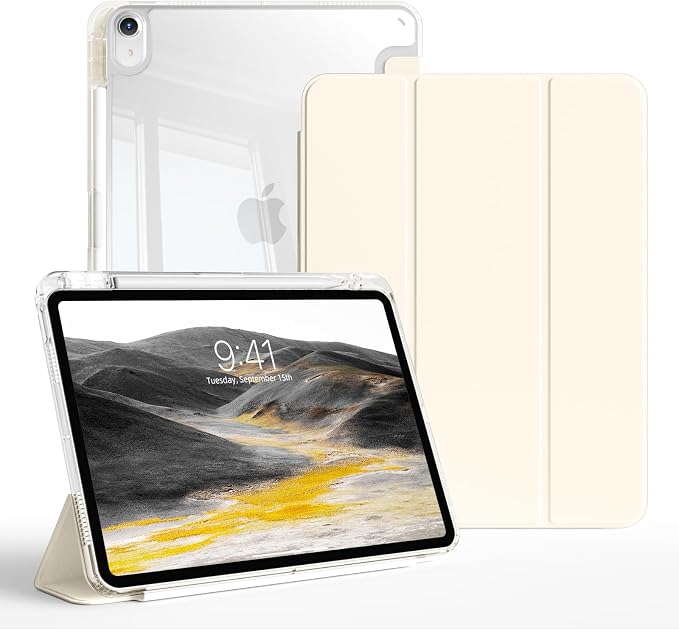 Case for iPad Air 11 Inch M4/M3/M2 Air 5th/4th Gen 10.9 Black | Pencil Holder Slim Trifold Stand Cover Clear Hard Back Shell Auto Sleep/Wake