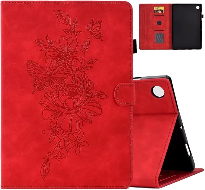 Case for Samsung Galaxy Tab A9 8.7 Inch 2023 (SM-X110/X115/X117) Suede Embossed Flower Flip Stand Protective Shell with Pen Holder &amp Card Slot No Smart Auto Wake/Sleep Function Brown