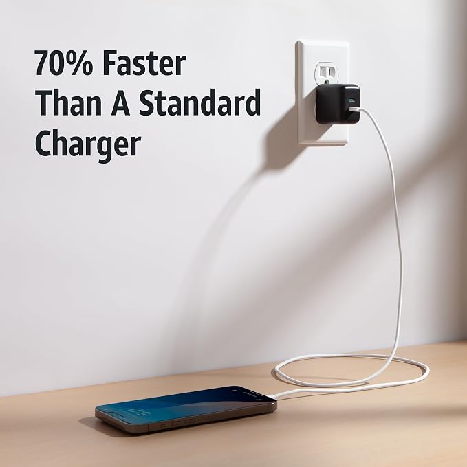 AT&ampT USB-C Wall Charger Fast Charging Power Adapter Foldable Prongs Travel-Friendly for Compatible with iPhone iPad Samsung Galaxy Google Pixel (20W White)