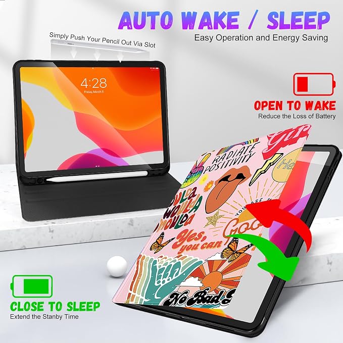 Uppuppy for iPad Pro 12.9 Case Kids Folio PU Leather Cover with Apple Pencil Holder Auto Sleep/Wake Adjustable Angles for iPad Pro 12.9 6th/5th/4th/3rd Gen Sun Moon Black