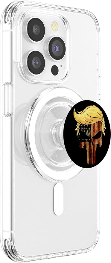 Skull with iconic Trump Hair president Flag America Tshirt PopSockets Adhesive PopGrip