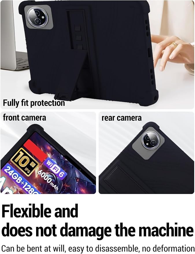 for Raemond K80 (10 Inch) Android 15 Tablet Protective case Shockproof Lightweight Silicone Protective Cover with Stand Child-Friendly Protection Easy to Clean Design Black.