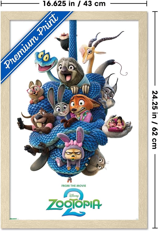 Disney Zootopia 2 (2025) - Group One Sheet Wall Poster, 22.4L" x 14.7W", Blonde Framed Version
