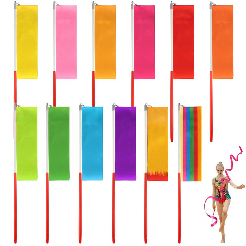 Okxiri 12 Pack Dance Ribbons for Kids, Dance Class, Birthday Party, Gymnastics, Princess Party Favors (Rainbow)