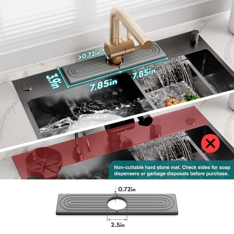 Eormoe Kitchen Sink Faucet Mat - 15.7in Diatomite Sink Protectors for Kitchen Sink, Stone Sink Splash Guard for Kitchen Counter Sink Accessories (Grey, 15.7'' x 3.9'')