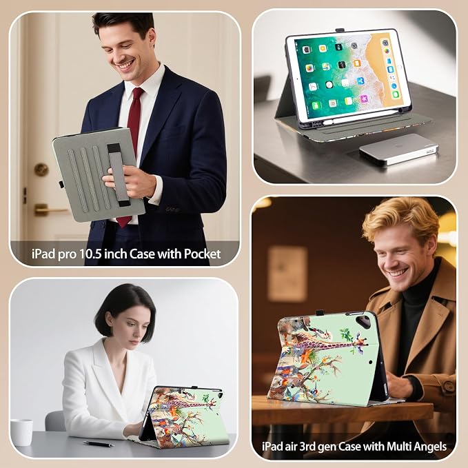 Vimorco for iPad Air 3rd Generation Case Leather iPad Pro 10.5 inch Cover | for iPad 9th/8th/7th Generation Case 10.2 Inch with Pocket&ampPencil Holder&ampHand Strap&ampMulti-Angle Animal Party