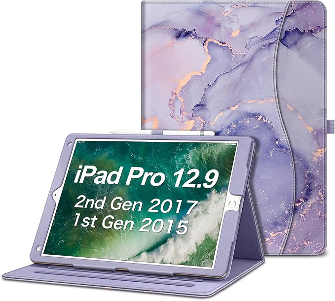 Fintie Multi-Angle Case 2017/2015 iPad Pro 12.9 inch (Old Model) 1st &amp 2nd Gen Case - [Corner Protection] Folio Stand Cover with Pencil Holder &amp Pocket Auto Wake/Sleep Blooming Hibiscus