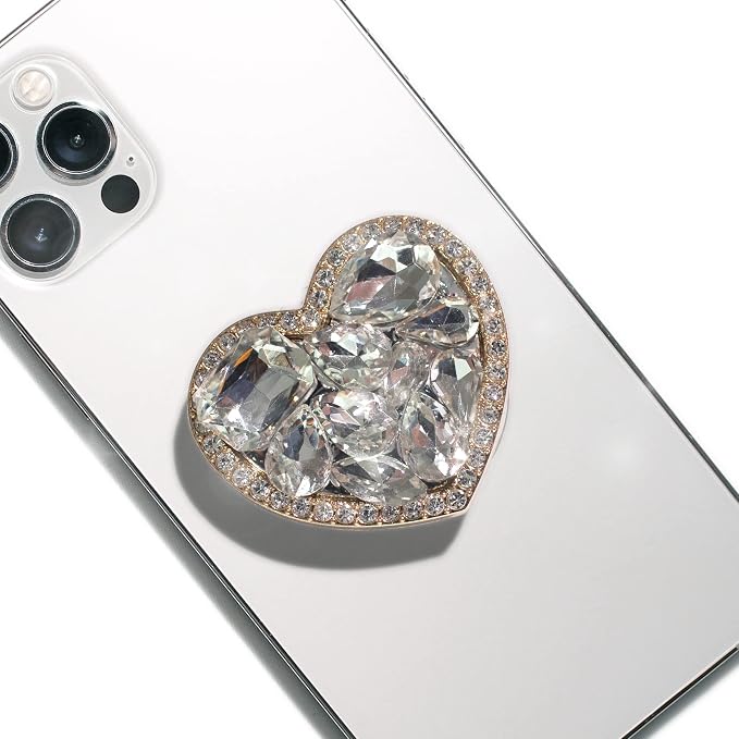 OnTheGrip Cute Cubic Diamond Heart Shape Design Collapsible Expandible Mobile Phone Grip Stand Holder for Smartphone Tablet Cell Phone Accessory (Silver Small)