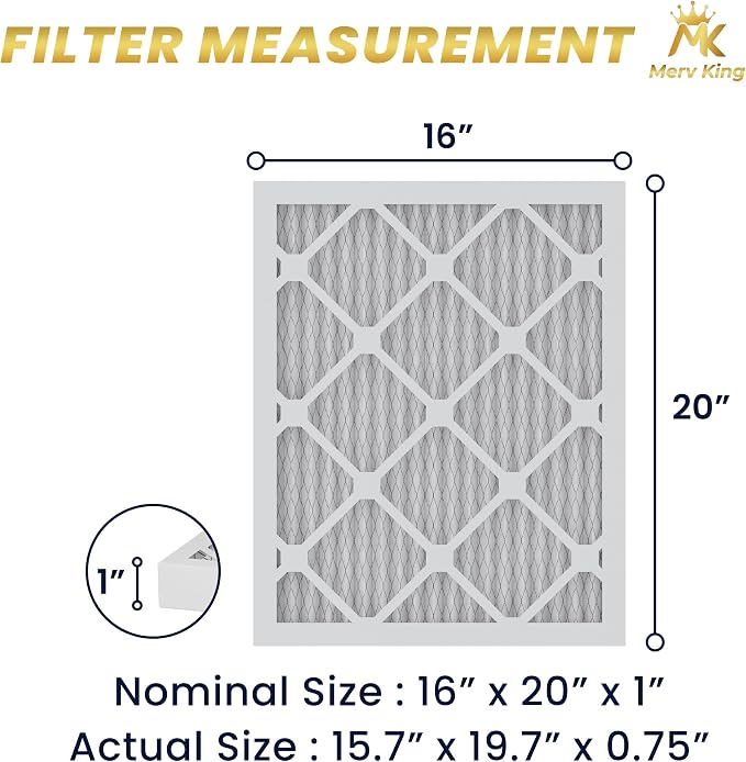 MervKing 16x20x1 Air Filter Actual Size: 15.7" x 19.7" x 0.75" MERV 8 MPR