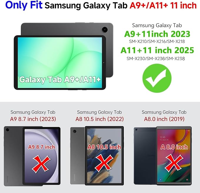 ZtotopCases for Samsung Galaxy Tab A11+ Plus 11 Inch 2025/ A9+ Plus 2023 Built-in Screen Protector/Kickstand/Full-Body Dual Layer Shockproof Protective Cover for Tablet A11+ 11'' Black