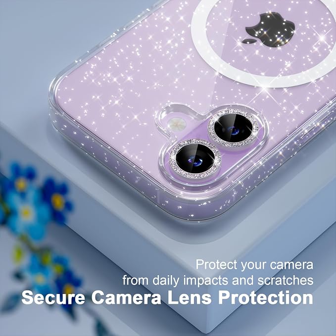 Choiche for iPhone 15 Pro Max Case Compatible with MagSafe Glitter Black | Women Girly Cute Glitter Sparkly Magnetic Phone Case with Diamond Camera Lens Protectors Military-Grade Drop Protection 6.7