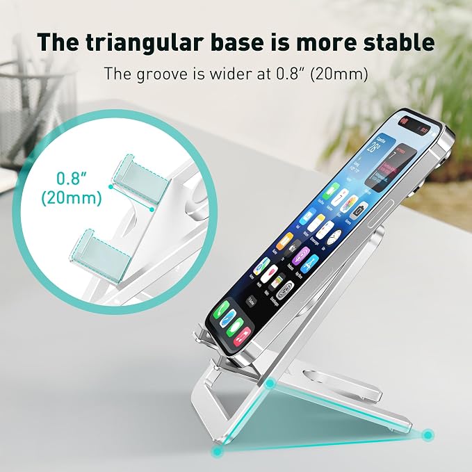 Cell Phone Stand for Desk - Foldable Aluminum Phone Holder Portable Travel Essentials Adjustable Desktop Dock for iPhone 17 16 15 14 Pro Max Android (Pink)