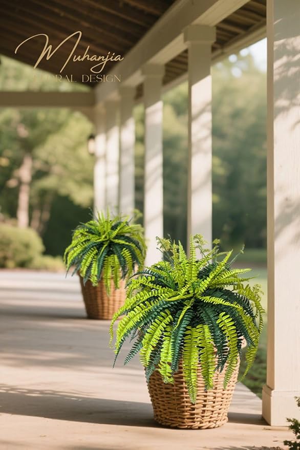 Polyester Artificial Boston Fern Bush,Set of 4,Fake Fern Hanging Plants UV Resistant That Look Real for Outdoors and Home Decor. (36" 4Pcs-Yellow Green)