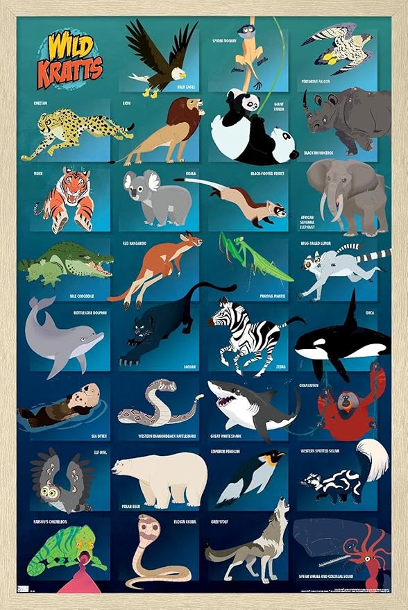 Wild Kratts - Grid Wall Poster, 22.4L" x 14.7W", Blonde Framed Version