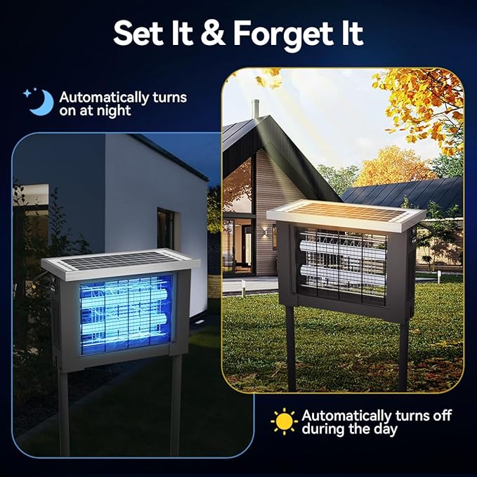 Solar Bug Zapper Outdoor Mosquitos Zapper Solar Powered Bug Zapper Camping Fly Control for 2000 sq.ft Waterproof Fly Killer Solar Mosquito Zapper for Lawn and Back Yard (10FT Extension Cord)
