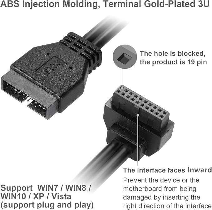 SATA USB Extension Cable USB 3.0 Motherboard Front 19 Pin Male to Female Extension Cable High Speed Connection (The Interface Faces Outward)