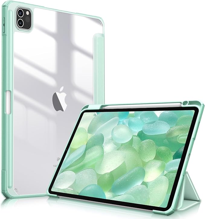 Fintie Hybrid Slim Case for iPad Pro 11-inch (4th / 3rd Generation) 2022/2021 - [Built-in Pencil Holder] Shockproof Cover w/Clear Transparent Back Shell, Also Fit iPad Pro 11" 2nd Gen, Green