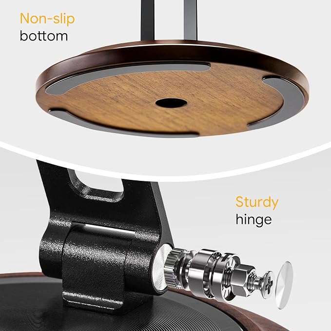 Dual Folding Phone Desk Stand Wood Black | Adjustable Foldable Beside Phone Holder