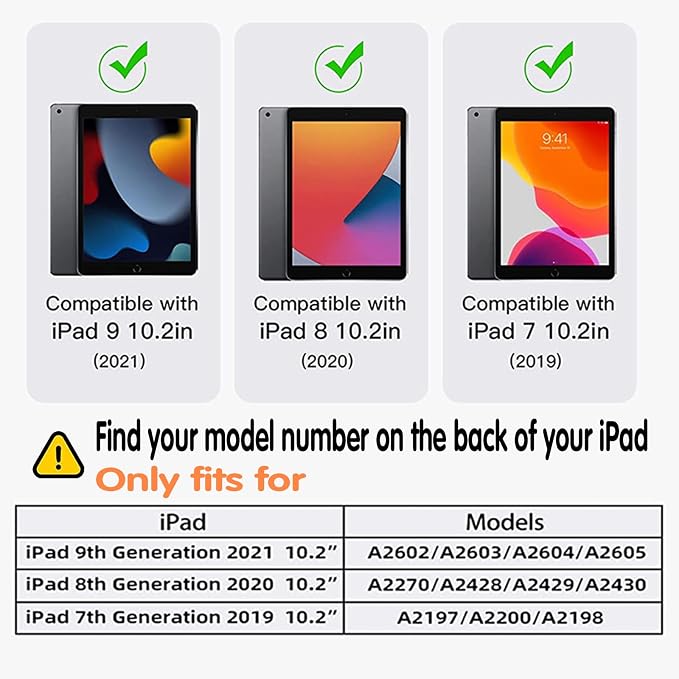 Case for iPad 9th/8th/7th Generation-Built-in Screen Protectorwith Pencil Holder&amp360°Rotating Hand StrapShoulder StrapCase for iPad 10.2 inch 2021-2019(Black)