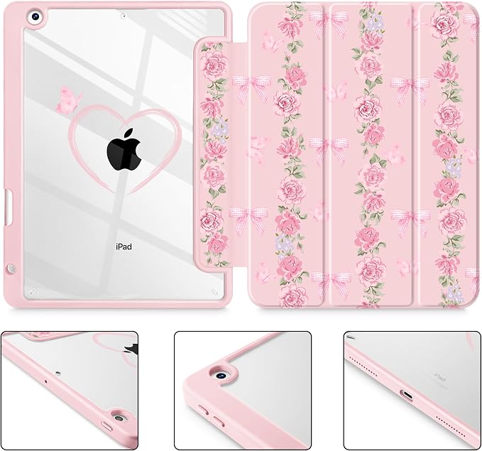 May Chen for iPad 9th Generation with Pencil Holder iPad 8th/7th Gen Case 10.2-inch [Penceil Holder] Trifold Stand Auto Wake/Sleep Clear TPU Protection Back Cover Ballet Shoes