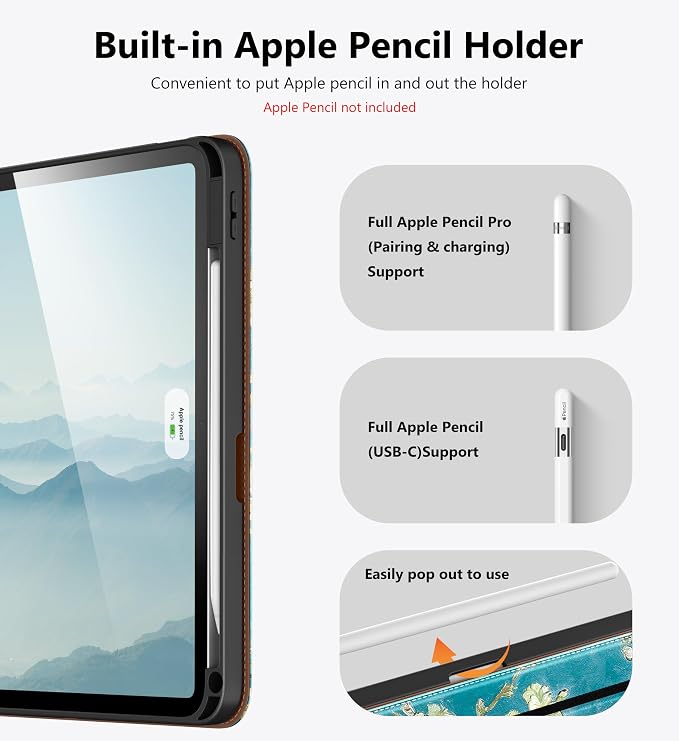DTTO for iPad Air 11 inch Case M4/M3/M2 (2026/2025/2024) Black | 360 Degree Rotating Premium Faux Leather Folio Stand Cover with Pencil Holder Auto Sleep/Wake Multiple Angles Hand Strap