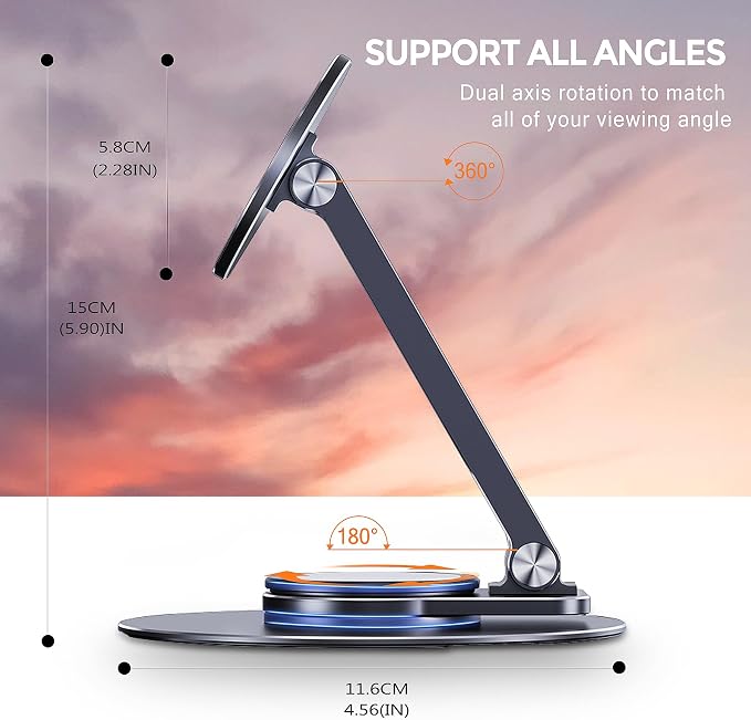 CreaDream Magnetic Phone Stand for Desk Aluminum MagSafe iPhone Stand Foldable Adjustable Cell Phone Stand Holder Compatible with iPhone 16 15 14 13 12 Pro Max and Magsafe Case | Foldable Adjustable