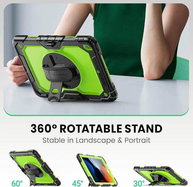 SEYMAC for iPad 9th/8th/7th Generation Case 10.2 2021-2019 Full-Body Shockproof Protective Case with Screen Protector Rotating Stand/Handle/Shoulder Strap for iPad 10.2 Blue/Black