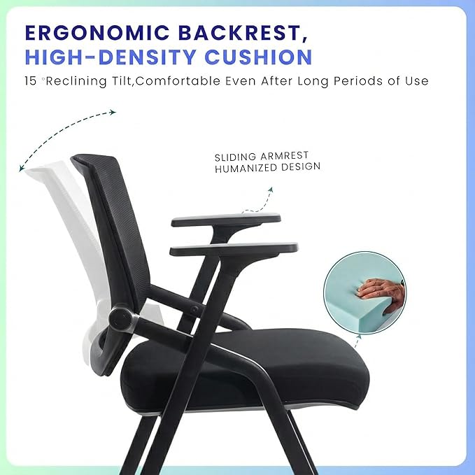 8 Pack Stackable Conference Room Chairs with Paddle Folding Office Chair Foldable Desk Chair Mesh Back and Arms for Conference Meeting Guest Reception Home Office Training Room Chair Black