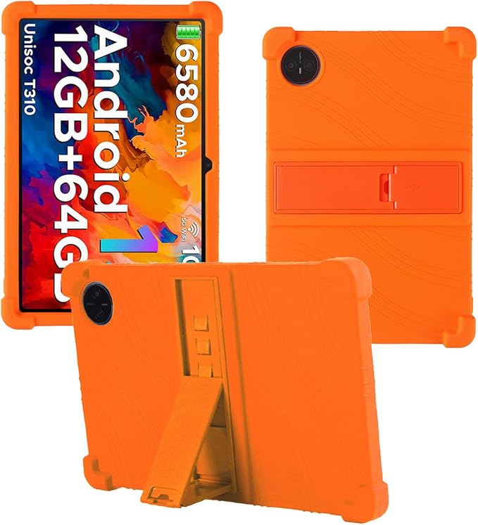 Case for DOOGEE Tab A9/DOOGEE Tab A9 Pro Android 15 Tablet 10.1 InchesWUNIAK Shock Proof Lightweight Stand Rubber Shell Protective CoverKids Friendly Soft Silicone Adjustable Stand CoverOrange