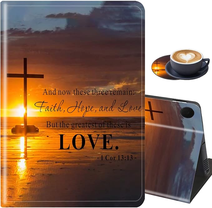 for Samsung Galaxy Tab A8 10.5 2022 Case and Coaster Set Adjustable Stand with Auto Sleep/Wake Shockproof Cover for Samsung Galaxy A8 10.5 Tablet SM-X200/X205/X207 Bible Verse Quotes Psalm 46:10