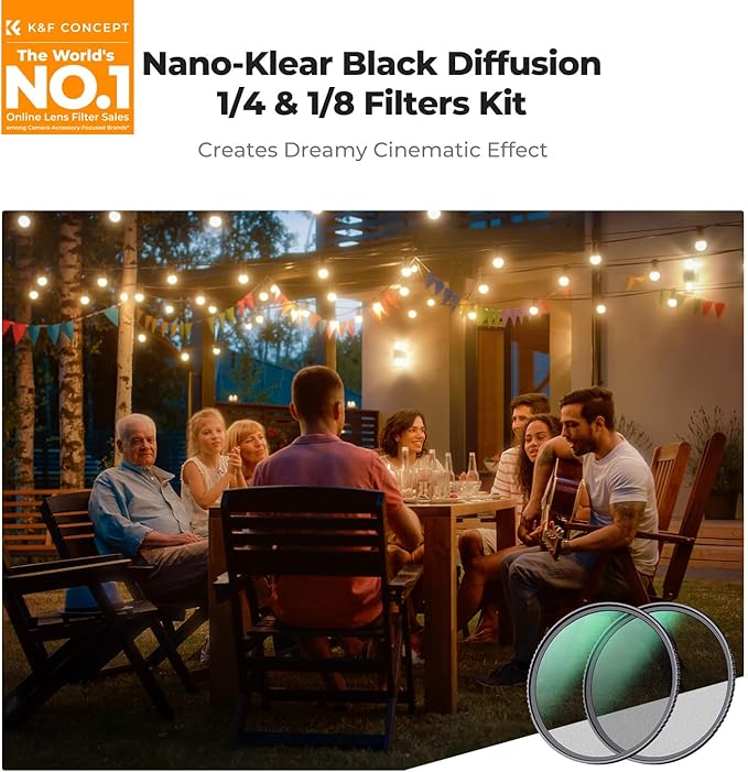 K&F CONCEPT 82mm Black Diffusion 1/4 & 1/8 Filters Kit Mist Cinematic Effect