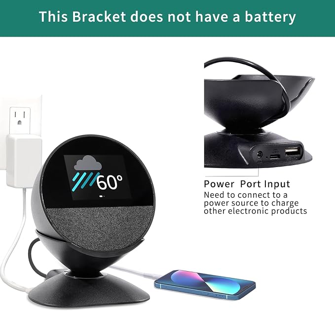 Adjustable Stand for Echo Spot (2024 Release) and Homepod Mini with USB-C and USB-A Charging Ports 280 Degree Rotating Base and Anti-Slip Silicone Pad for Smartphones &amp More
