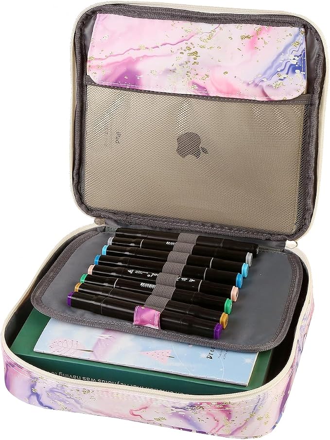 Multi-Functional Zipper Pencil ipad case w/Handle and Zippered Pocket | Carrying Protective Bag with Bookmark and Book Fixing Straps for Travel Office