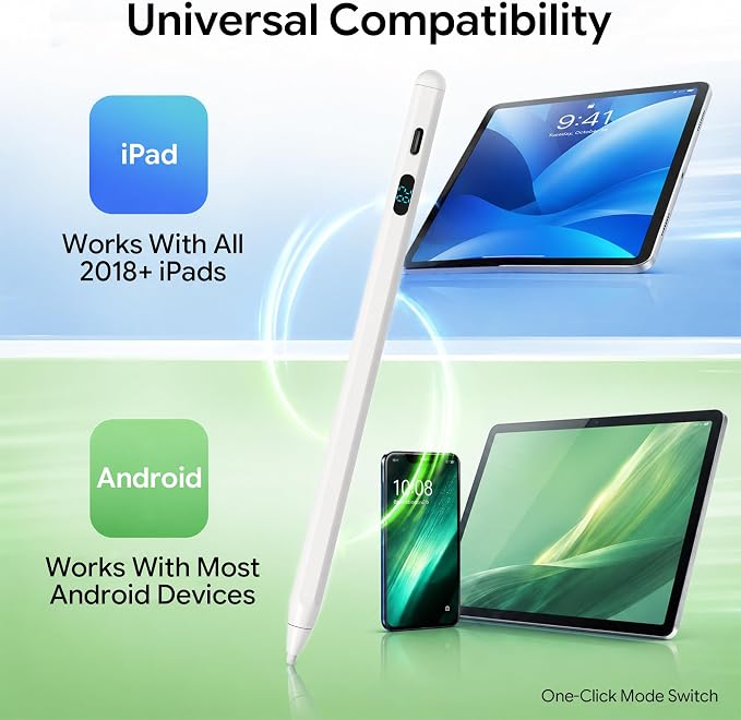 LED Battery Display Stylus Pen Dual Modes Fast Charge Universal Active Digital Pencil for iPad iPhone Samsung Android &lt2ms Low Latency Tilt Sensitivity for Drawing Note Taking No Bluetooth Styl