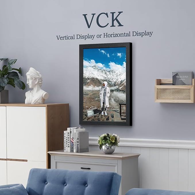 VCK 14x22 Picture Frame, Exclusive Black Woodgrain Poster Frame with Polished Plexiglass, Wall Hanging