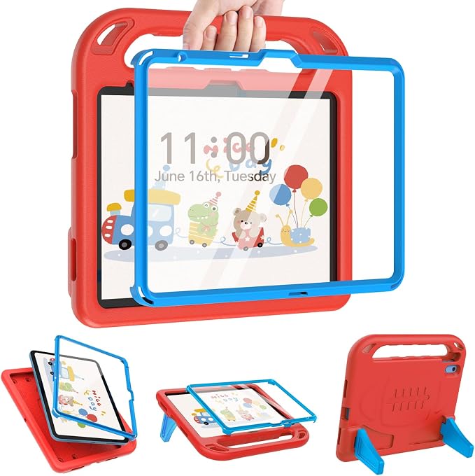 TIRIN Kids Case for iPad A16 11th Generation 2025/iPad 10th Generation 2022 with Built-in Screen Protector Shockproof Handle Stand iPad Case for Kids Black