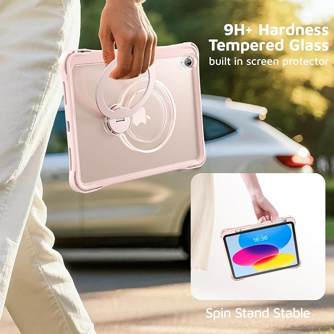Dteck for Apple iPad 11 inch (A16 11th Gen) iPad 10.9 inch (10th Gen) Slim Clear Case with Kickstand Pencil Holder Reinforced Shockproof Corners Soft TPU Lightweight Protective Cover Transparent