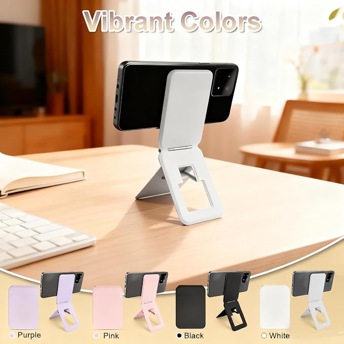 Magnetic Phone Stand Compatible with All Smartphones 17/16/15/14/13/12 Series Slim PU Leather Desk Stand with Angle Adjustment Portable &amp Includes 1 Strong Magnetic Ring for Any Phone(Pink)