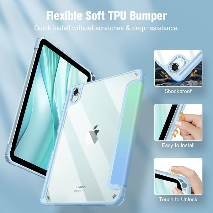 Fintie Clear Case for iPad mini 7th Generation (A17 Pro) / mini 6 8.3 | Slim Hybrid Shockproof Hard PC Back Cover Pencil Holder Viewing &amp Typing Angles Auto Sleep/Wake Black
