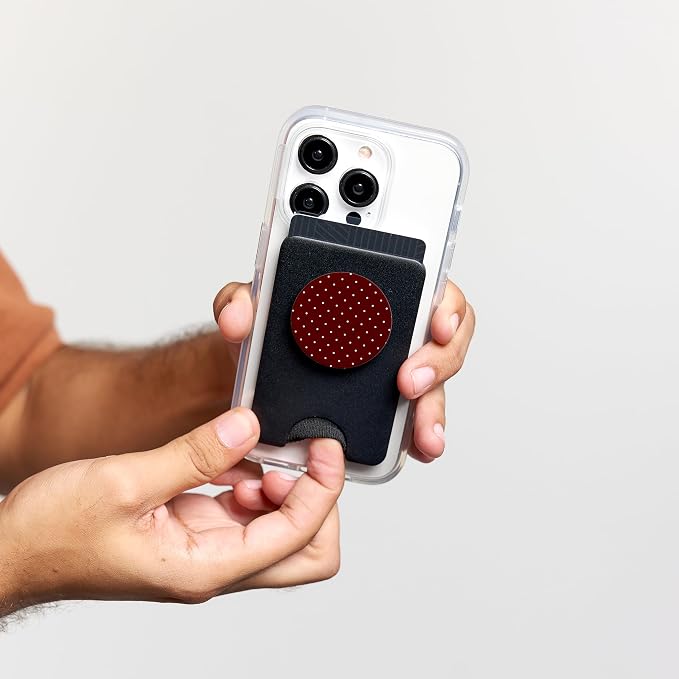 Maroon and White Polka Dot Aesthetic Cute Tiny Polkadot PopSockets PopWallet for MagSafe