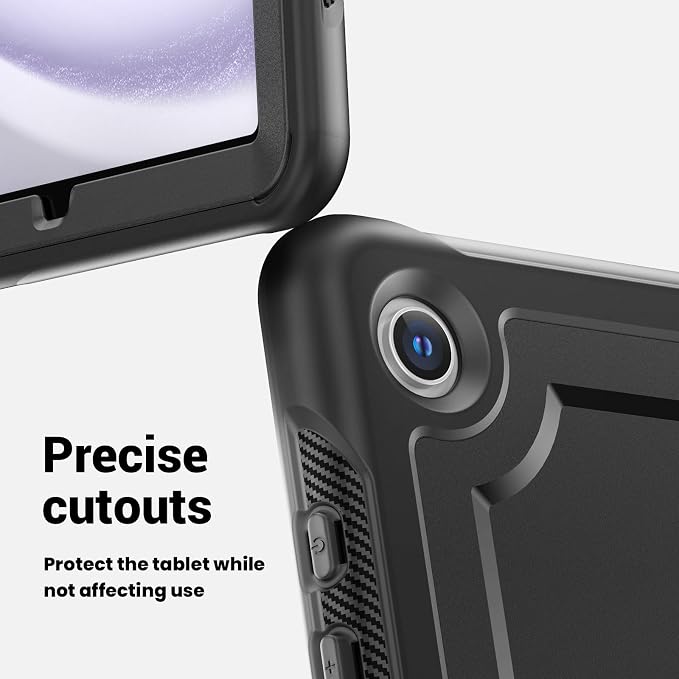 for Samsung Galaxy Tab A9 Case 8.7 inch (SM-X110/X115/X117) with Shoulder Strap 360° Rotatable Kickstad Shockproof Protective Case Cover for iPad mini 7 A17 Pro Black