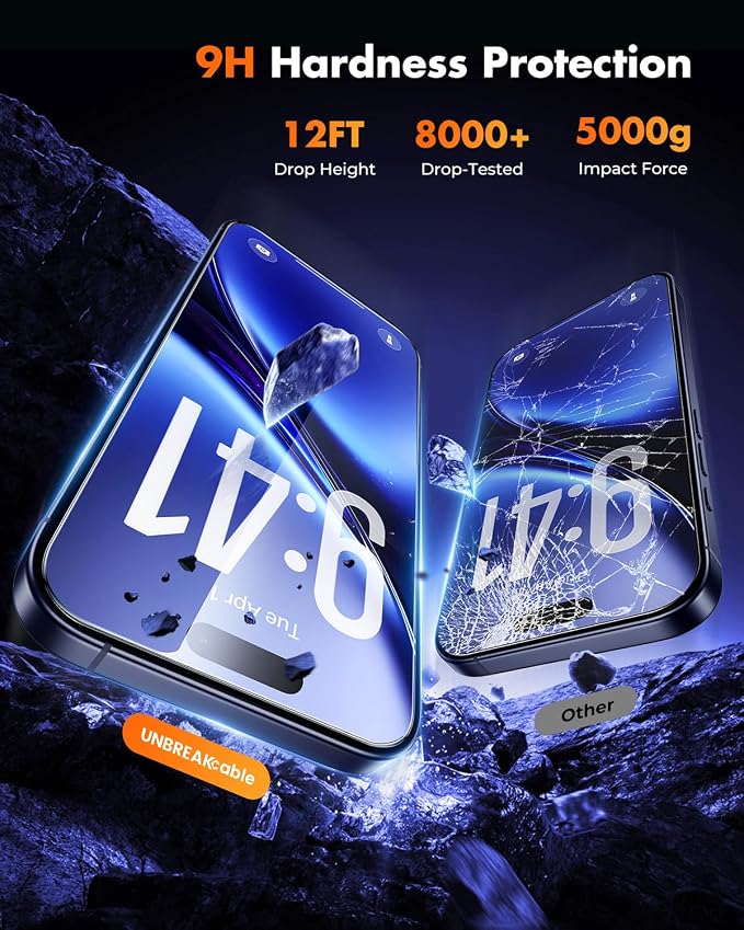 UNBREAKcable iPhone 17 Screen Protector [3-Pack] Tempered Glass with Auto-Align Tech for Easy Install 9H+ Hardness Anti-Fingerprint Ultra-Clear Full-Coverage Protection 6.3-Inch