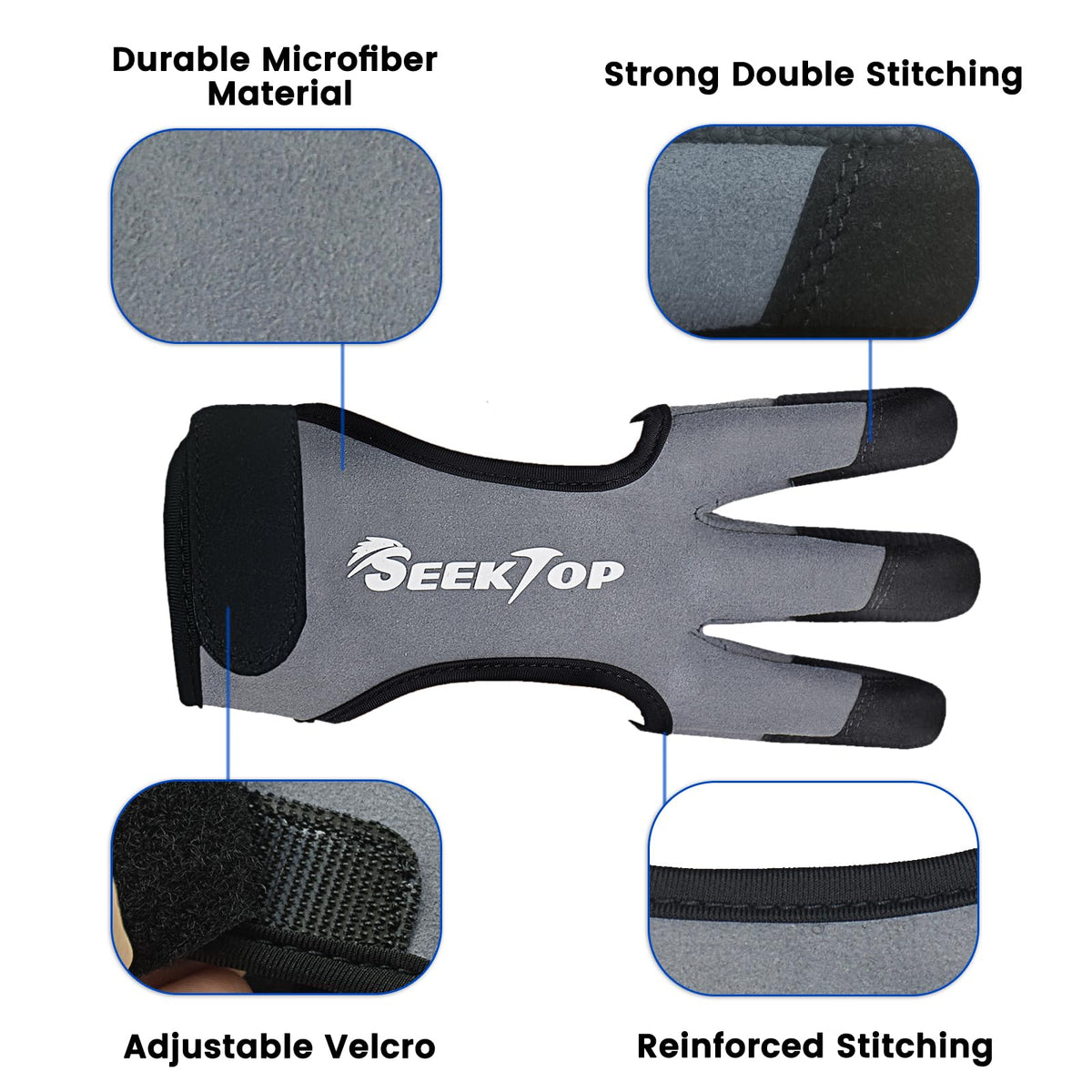 Seektop Archery Gloves Shooting Hunting Leather Three Finger Protector for Youth Adult Beginner