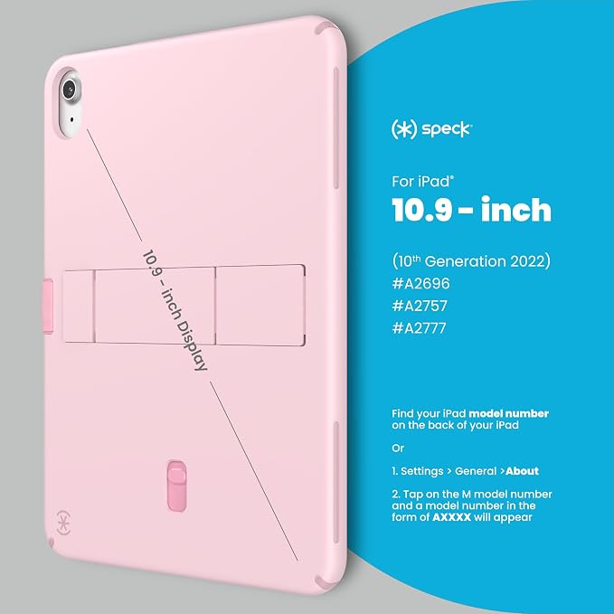 Speck iPad 10.9 Inch Tablet Case and Stand - Scratch Resistant Drop Protection &amp Quick Release Kickstand - for iPad 10th Gen 2022 - StandyShell Black/White