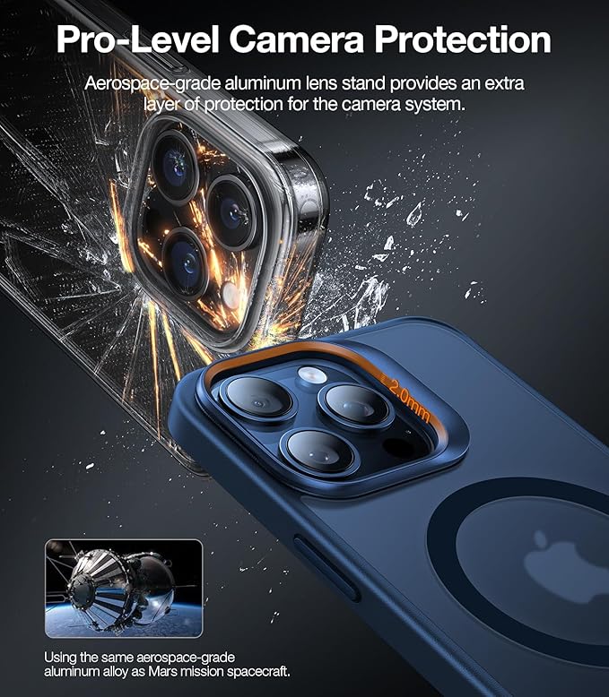 TORRAS Magnetic for iPhone 15 Pro Max Case [Compatible with MagSafe][Military-Grade Protection][Built-in Invisible Stand] Slim Hard Back Soft Edge, Blue Titanium