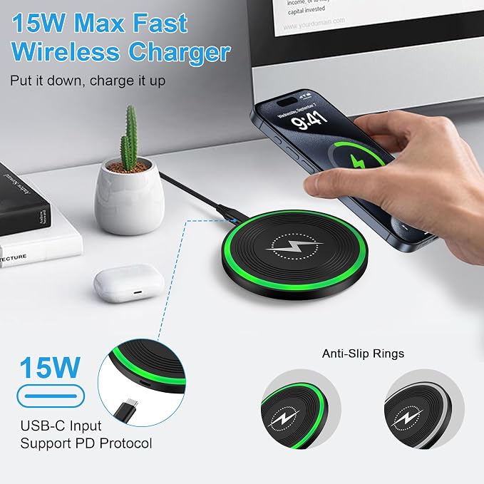 Pixel 10 Pro Fold Wireless Charger for Google Pixel 10 Pro10 Pro XL10 Pro Fold109a9 Pro9 Pro XL9 Pro Fold98a8 Pro87a7 Pro76 Pro15W Fast Wireless Charging Pad Android Dock+QC3.0 Adapter