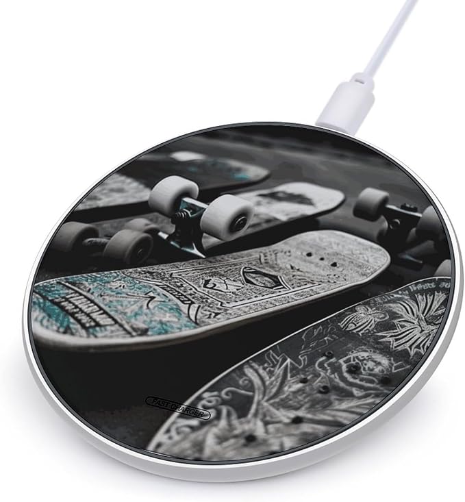 Skate Boards Wireless Charger 10W Fast Charging Pad Anti-Slip Qi Certified Wireless Charging Pad Charging Station Portable Phone Charger for All Wireless Charging Smartphone