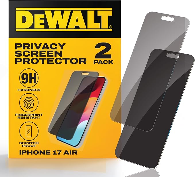 DEWALT Heavy Duty 2Pack Privacy Screen Protector for iPhone 13 Pro Max/14 Plus Sensor Protection Dynamic Island Compatible AntiSpy Tempered Glass [9H Hardness] Case Friendly High Response HD Quality