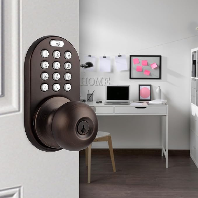 MiLocks TKK-02OB Digital Door Knob Lock with Electronic Keypad, Oil Rubbed Bronze, Keypad Lockable